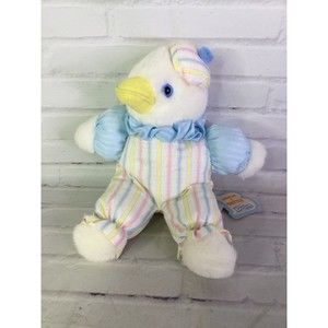 Vintage Bantam Duck Blue Eyes Striped Pastel Outfit Hat Plush Stuffed Animal Toy